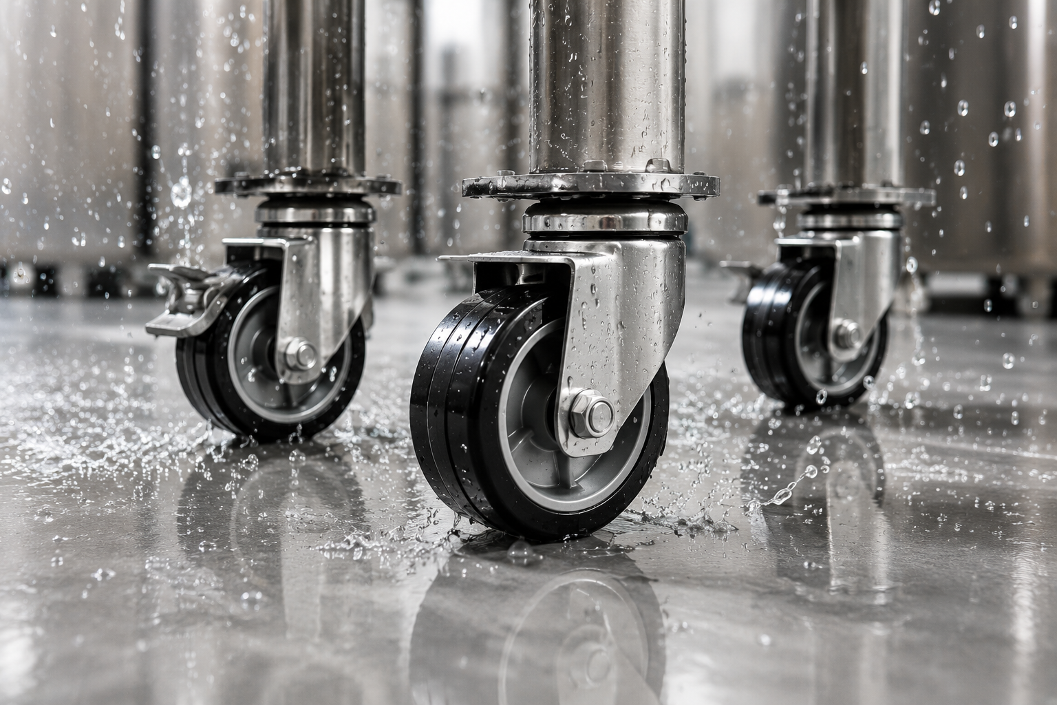 Washdown stainless steel casters in a food processing environment