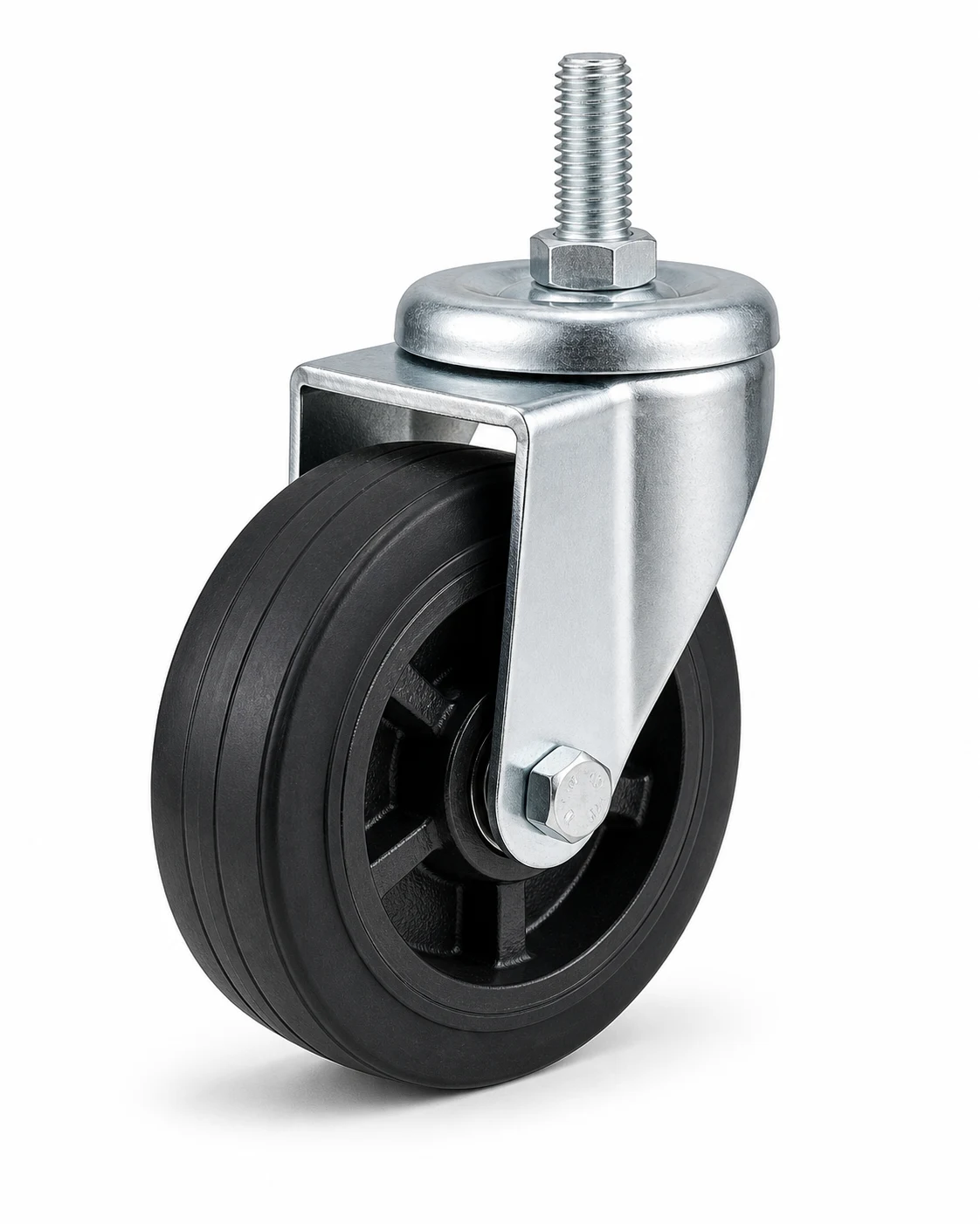 Heavy Duty 6 Inch 600kg Rubber Threaded Stem Rigid Caster for warehousing