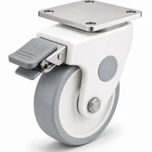 Medical 6 Inch 250kg PU Top Plate Rigid Caster with Brake for medical devices