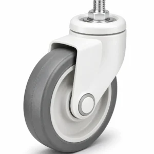 Medical 8 Inch 70kg Rubber Threaded Stem Swivel Caster for healthcare carts