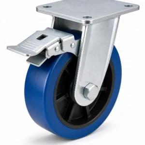 PU 6 Inch 500kg PU Top Plate Rigid Caster with Brake for warehouse racks