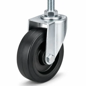 Rubber 3 Inch 130kg Rubber Threaded Stem Rigid Caster for material handling