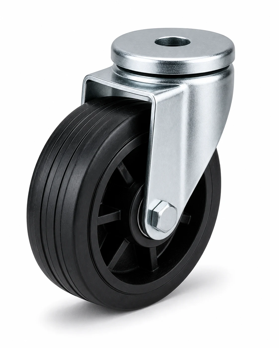 Rubber 5 Inch 300kg Rubber Bolt Hole Swivel Caster for workshop equipment