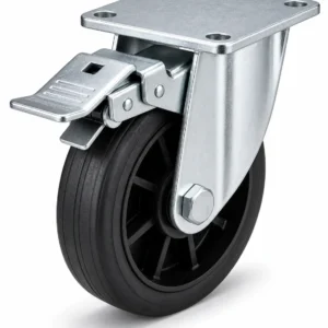 Rubber 6 Inch 450kg Rubber Top Plate Rigid Caster with Brake for material handling