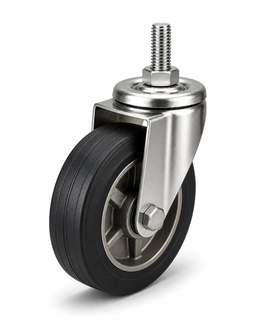 Stainless Steel 8 Inch 100kg Stainless Steel Rubber Threaded Stem Swivel Caster for medical equipment